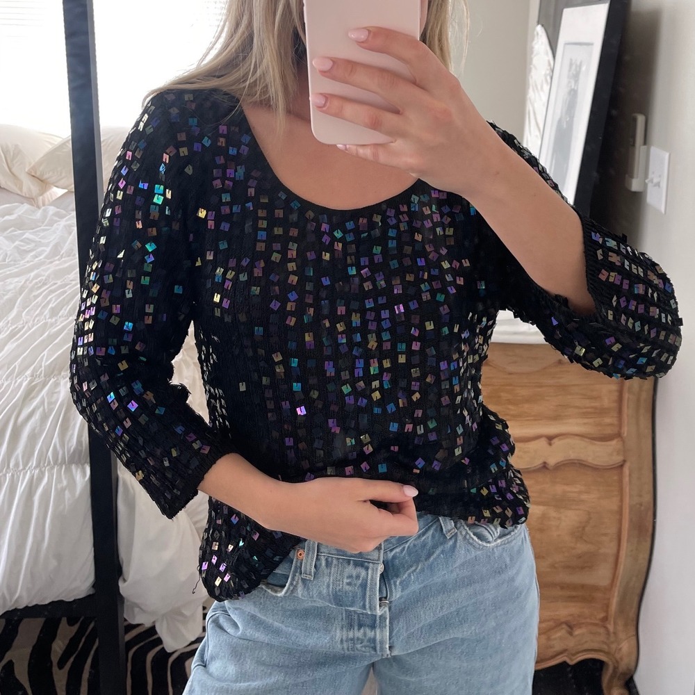 Vintage Victoria Holley Iridescent Sequin Rayon 90s Top‎